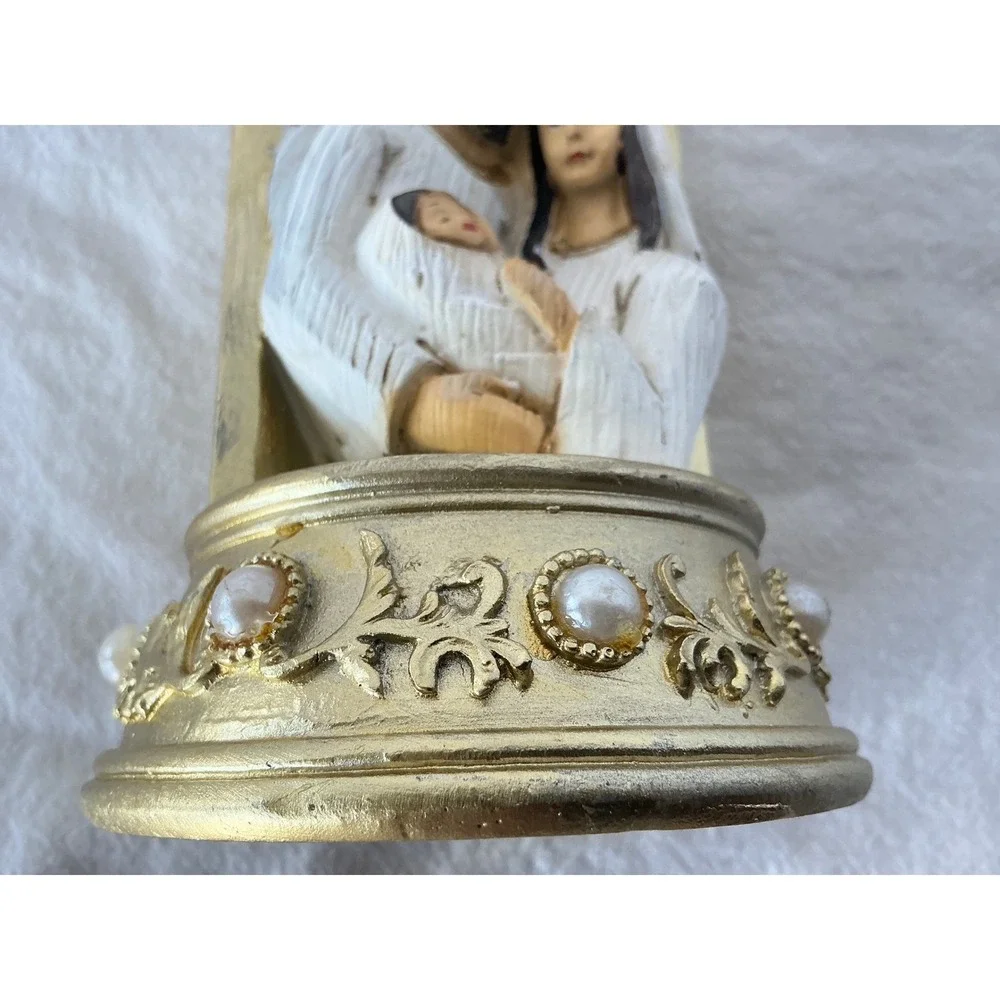 Nativity Holy Family Figurine Gold Star Pearl Accents 8.5‎ Inch Religious